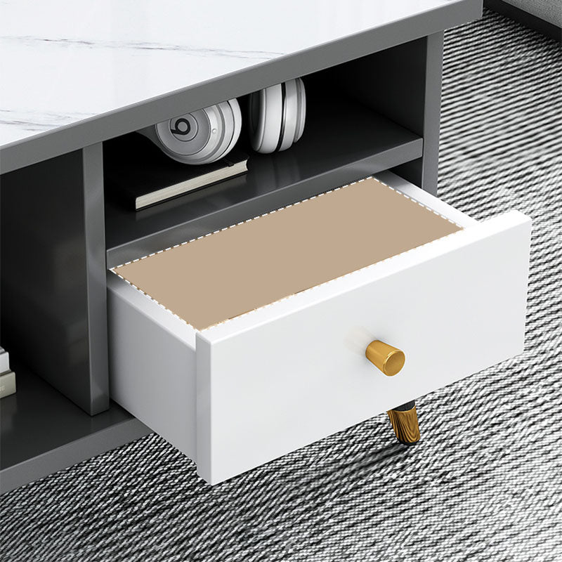 Rectangle White and Grey Modern Coffee Table with Four Legs for Living Room Clearhalo 'Coffee & Accent Tables' 'Coffee Tables' 'coffee_tables' 'furn' 'furn_coffee_tables' 'Furniture' 'furniture_coffee_tables' 'Living Room Furniture' 5006893