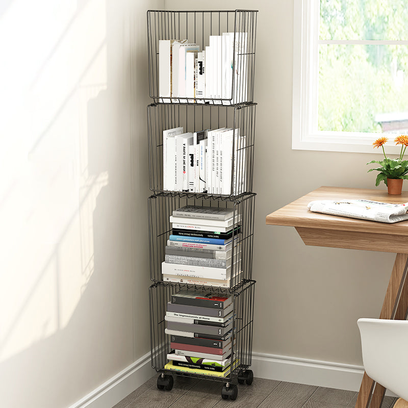 Industrial Iron Closed Back Bookshelf Black and White Bookcase for Home Clearhalo 'Bookcases' 'furn' 'furn_bookcases' 'Furniture' 'furniture_bookcases' 'Office Furniture' 5007074