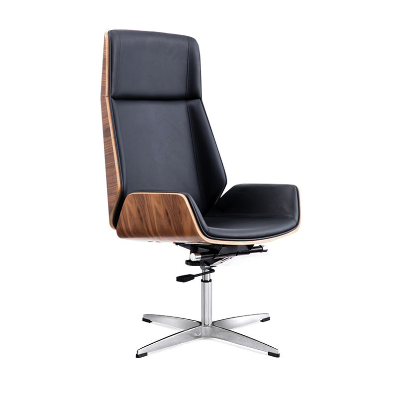 High Back Executive Chair Faux Leather Height-adjustable Office Chair with Headrest Brown-Black Casters Not Included Clearhalo 'furn' 'furn_office_chair' 'Furniture' 'furniture_office_chair' 'Office Chairs' 'Office Furniture' 'office_chair' 5009884