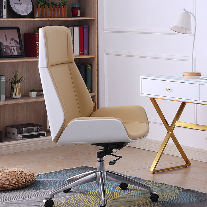 High Back Executive Chair Faux Leather Height-adjustable Office Chair with Headrest White-Yellow Casters Included Clearhalo 'furn' 'furn_office_chair' 'Furniture' 'furniture_office_chair' 'Office Chairs' 'Office Furniture' 'office_chair' 5009896