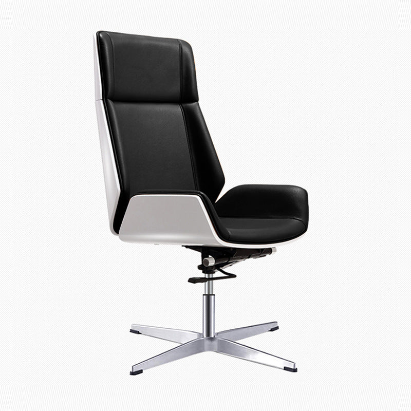 High Back Executive Chair Faux Leather Height-adjustable Office Chair with Headrest Black White Casters Not Included Clearhalo 'furn' 'furn_office_chair' 'Furniture' 'furniture_office_chair' 'Office Chairs' 'Office Furniture' 'office_chair' 5009897