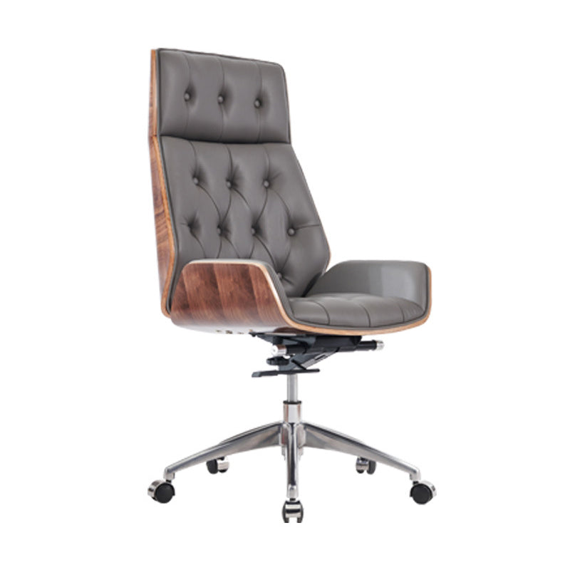 High Back Executive Chair Faux Leather Height-adjustable Office Chair with Headrest Brown-Grey Casters Included Clearhalo 'furn' 'furn_office_chair' 'Furniture' 'furniture_office_chair' 'Office Chairs' 'Office Furniture' 'office_chair' 5009899