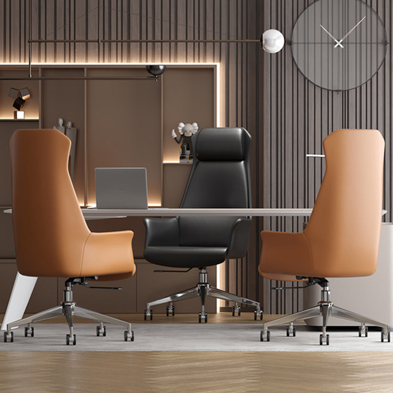 Faux Leather Arm Desk Chair Modern Swivel Working Chair with Wheels Clearhalo 'furn' 'furn_office_chair' 'Furniture' 'furniture_office_chair' 'Office Chairs' 'Office Furniture' 'office_chair' 5009912