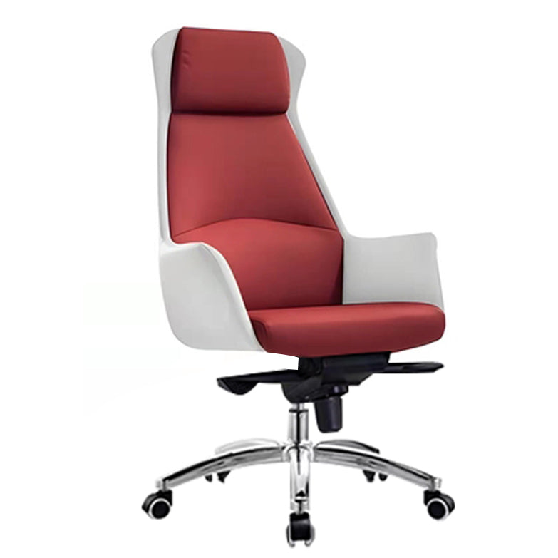 Faux Leather Arm Desk Chair Modern Swivel Working Chair with Wheels Red Clearhalo 'furn' 'furn_office_chair' 'Furniture' 'furniture_office_chair' 'Office Chairs' 'Office Furniture' 'office_chair' 5009915