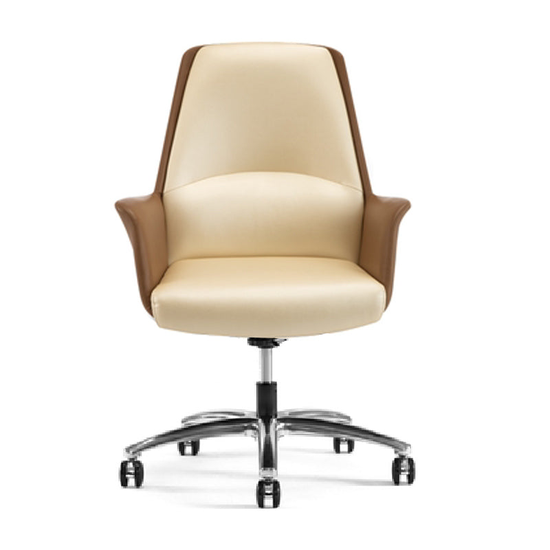 Faux Leather Arm Desk Chair Modern Swivel Working Chair with Wheels Off-White Clearhalo 'furn' 'furn_office_chair' 'Furniture' 'furniture_office_chair' 'Office Chairs' 'Office Furniture' 'office_chair' 5009917