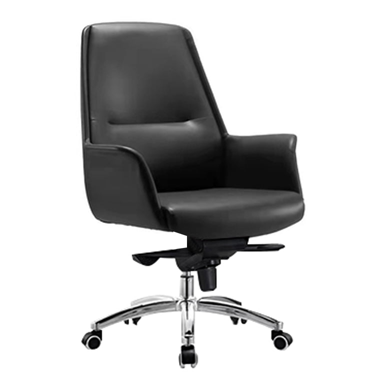 Faux Leather Arm Desk Chair Modern Swivel Working Chair with Wheels Black Clearhalo 'furn' 'furn_office_chair' 'Furniture' 'furniture_office_chair' 'Office Chairs' 'Office Furniture' 'office_chair' 5009920