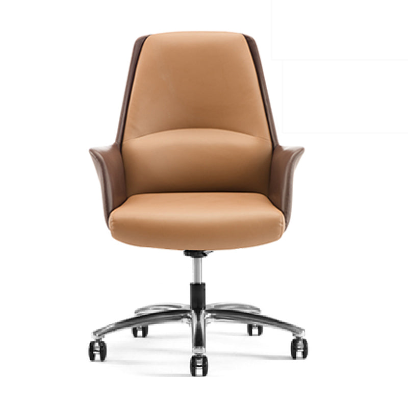 Faux Leather Arm Desk Chair Modern Swivel Working Chair with Wheels Dark Brown Clearhalo 'furn' 'furn_office_chair' 'Furniture' 'furniture_office_chair' 'Office Chairs' 'Office Furniture' 'office_chair' 5009922