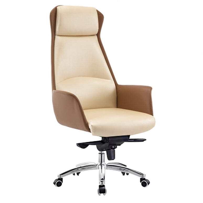 Faux Leather Arm Desk Chair Modern Swivel Working Chair with Wheels White Clearhalo 'furn' 'furn_office_chair' 'Furniture' 'furniture_office_chair' 'Office Chairs' 'Office Furniture' 'office_chair' 5009924