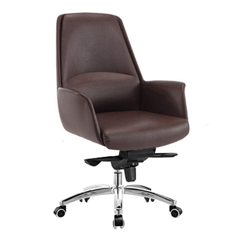 Faux Leather Arm Desk Chair Modern Swivel Working Chair with Wheels Dark Coffee Clearhalo 'furn' 'furn_office_chair' 'Furniture' 'furniture_office_chair' 'Office Chairs' 'Office Furniture' 'office_chair' 5009926