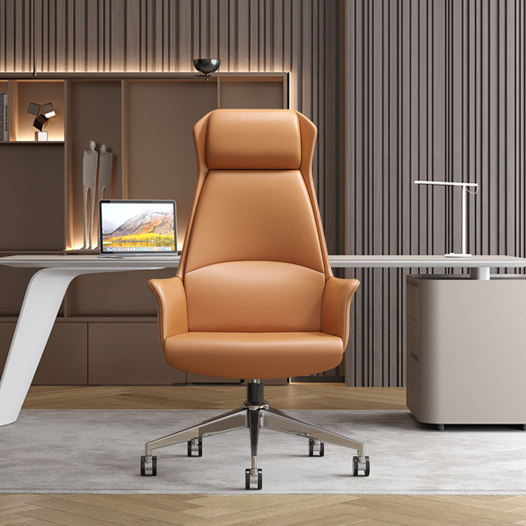 Faux Leather Arm Desk Chair Modern Swivel Working Chair with Wheels Orange Clearhalo 'furn' 'furn_office_chair' 'Furniture' 'furniture_office_chair' 'Office Chairs' 'Office Furniture' 'office_chair' 5009929