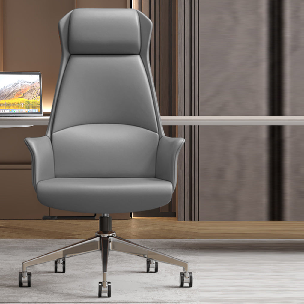 Faux Leather Arm Desk Chair Modern Swivel Working Chair with Wheels Grey Clearhalo 'furn' 'furn_office_chair' 'Furniture' 'furniture_office_chair' 'Office Chairs' 'Office Furniture' 'office_chair' 5009933