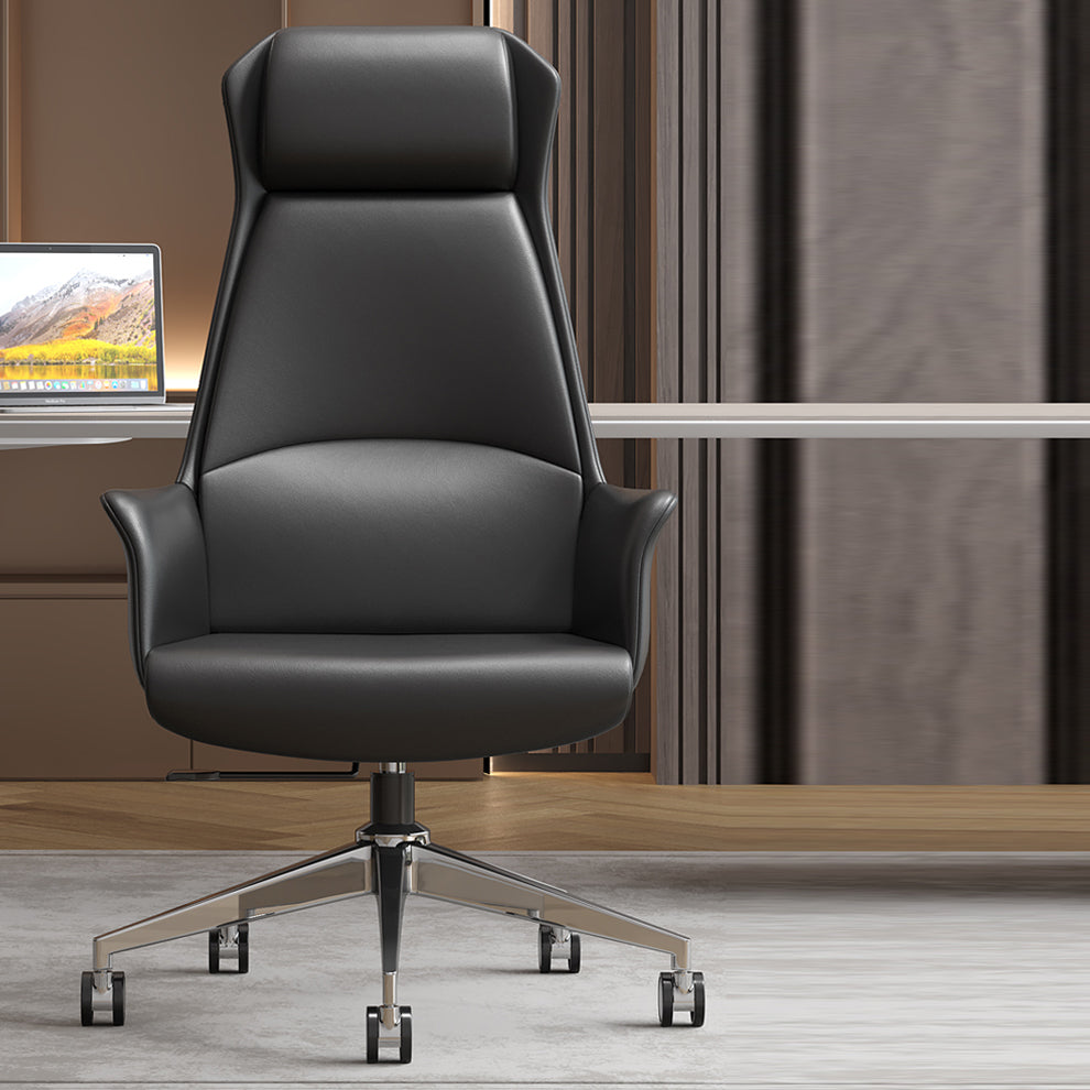 Faux Leather Arm Desk Chair Modern Swivel Working Chair with Wheels Clearhalo 'furn' 'furn_office_chair' 'Furniture' 'furniture_office_chair' 'Office Chairs' 'Office Furniture' 'office_chair' 5009934