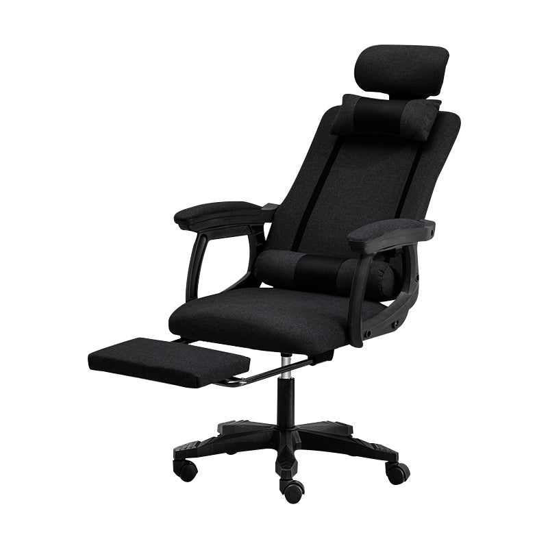 Black Nylon Frame Modern Computer Desk Chair with Wheels High Back Task Chair with Arms Textured Black 1 Piece With Footrest Clearhalo 'Furniture' 'furniture_office_chair' 'Office Chairs' 'Office Furniture' 'office_chair' 5010048