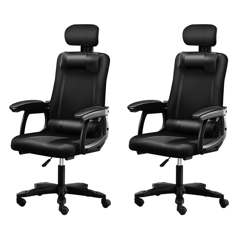 Black Nylon Frame Modern Computer Desk Chair with Wheels High Back Task Chair with Arms Black Set of 2 Without Footrest Clearhalo 'Furniture' 'furniture_office_chair' 'Office Chairs' 'Office Furniture' 'office_chair' 5010052