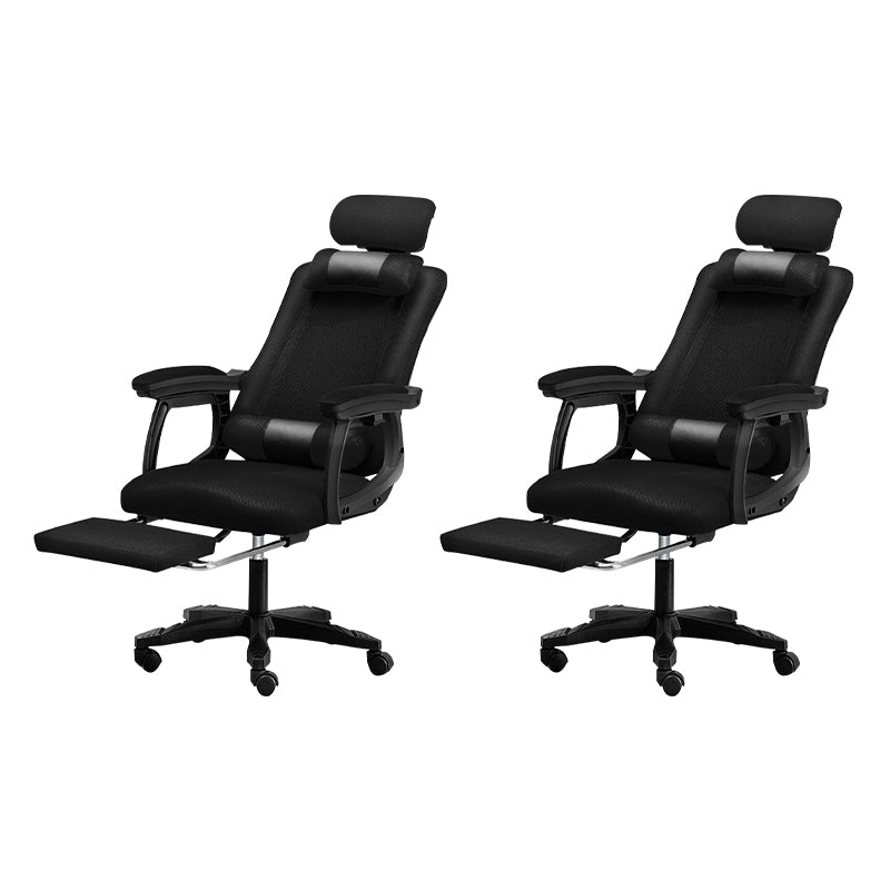 Black Nylon Frame Modern Computer Desk Chair with Wheels High Back Task Chair with Arms Black Set of 2 With Footrest Clearhalo 'Furniture' 'furniture_office_chair' 'Office Chairs' 'Office Furniture' 'office_chair' 5010059