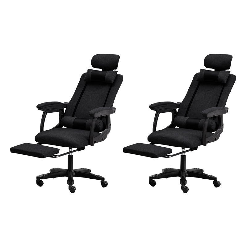 Black Nylon Frame Modern Computer Desk Chair with Wheels High Back Task Chair with Arms Textured Black Set of 2 With Footrest Clearhalo 'Furniture' 'furniture_office_chair' 'Office Chairs' 'Office Furniture' 'office_chair' 5010060