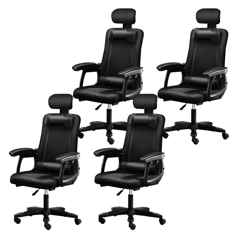 Black Nylon Frame Modern Computer Desk Chair with Wheels High Back Task Chair with Arms Black Set of 4 Without Footrest Clearhalo 'Furniture' 'furniture_office_chair' 'Office Chairs' 'Office Furniture' 'office_chair' 5010062