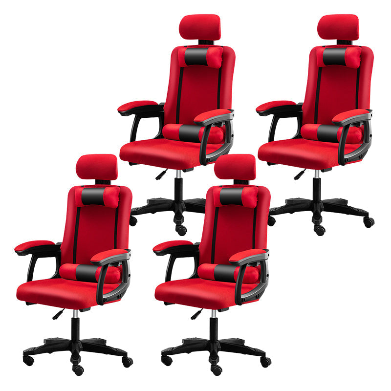 Black Nylon Frame Modern Computer Desk Chair with Wheels High Back Task Chair with Arms Red Set of 4 Without Footrest Clearhalo 'Furniture' 'furniture_office_chair' 'Office Chairs' 'Office Furniture' 'office_chair' 5010065
