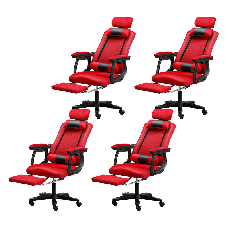 Black Nylon Frame Modern Computer Desk Chair with Wheels High Back Task Chair with Arms Red Set of 4 With Footrest Clearhalo 'Furniture' 'furniture_office_chair' 'Office Chairs' 'Office Furniture' 'office_chair' 5010067