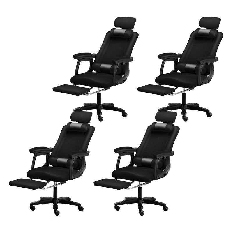 Black Nylon Frame Modern Computer Desk Chair with Wheels High Back Task Chair with Arms Black Set of 4 With Footrest Clearhalo 'Furniture' 'furniture_office_chair' 'Office Chairs' 'Office Furniture' 'office_chair' 5010069