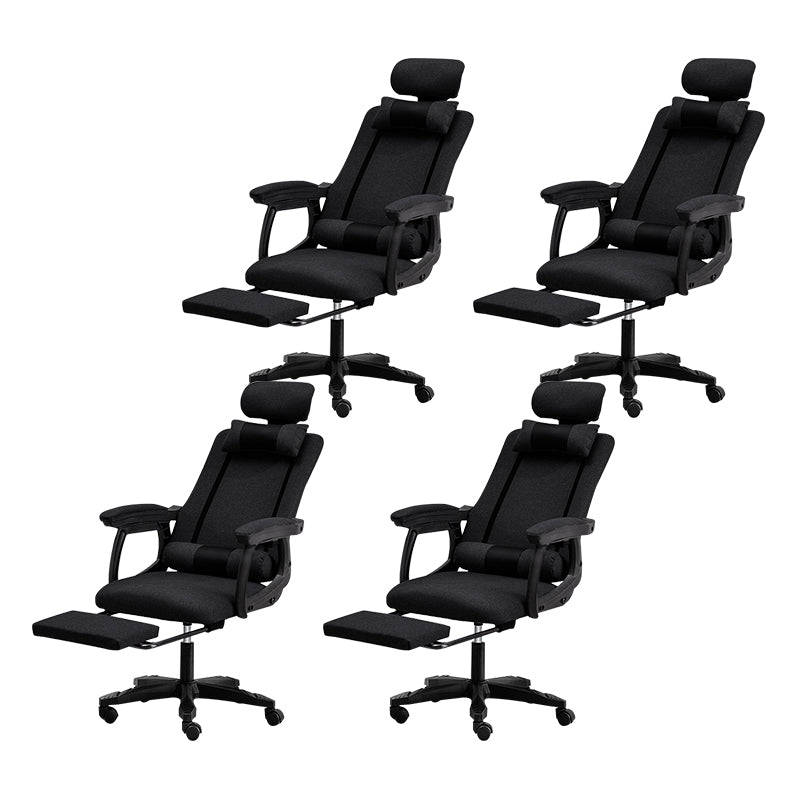 Black Nylon Frame Modern Computer Desk Chair with Wheels High Back Task Chair with Arms Textured Black Set of 4 With Footrest Clearhalo 'Furniture' 'furniture_office_chair' 'Office Chairs' 'Office Furniture' 'office_chair' 5010070