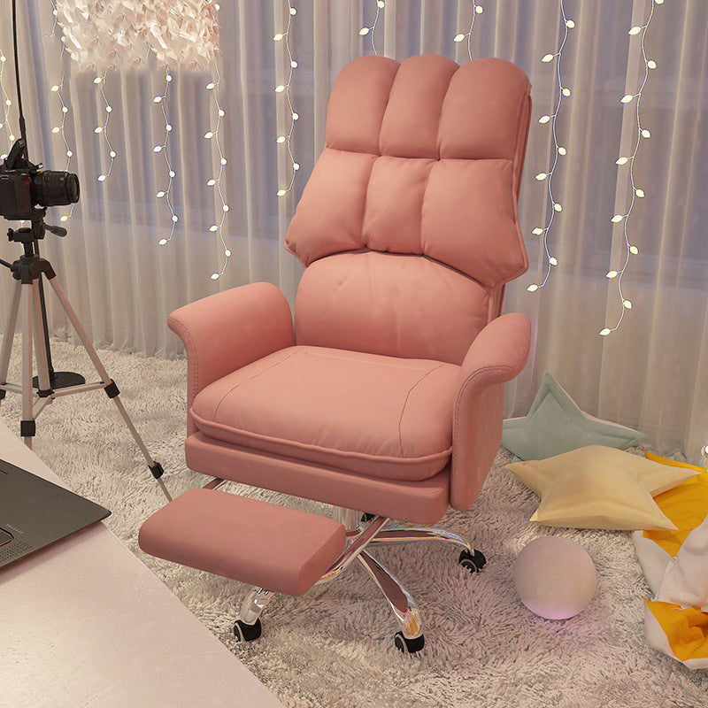 Chrome Steel Frame Modern Task Chair with Padded Arms High Back Computer Desk Chair Pink With Footrest Clearhalo 'furn' 'furn_office_chair' 'Furniture' 'furniture_office_chair' 'Office Chairs' 'Office Furniture' 'office_chair' 5010218