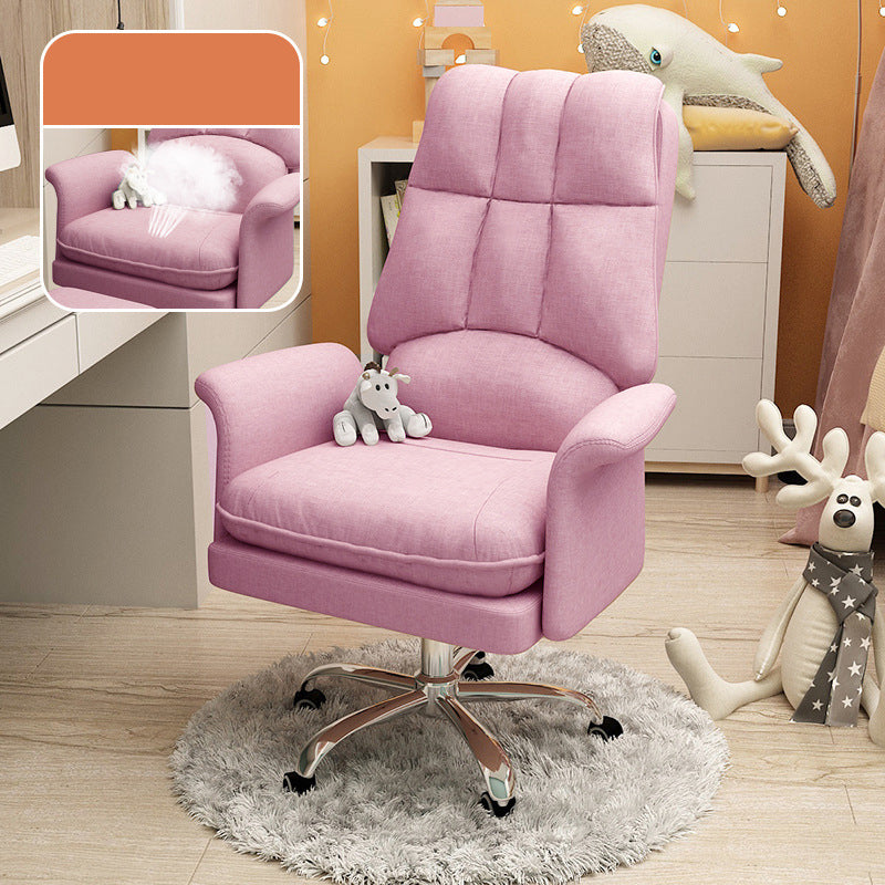 Chrome Steel Frame Modern Task Chair with Padded Arms High Back Computer Desk Chair Light Pink Without Footrest Sponge Clearhalo 'furn' 'furn_office_chair' 'Furniture' 'furniture_office_chair' 'Office Chairs' 'Office Furniture' 'office_chair' 5010227