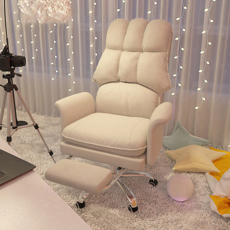 Chrome Steel Frame Modern Task Chair with Padded Arms High Back Computer Desk Chair White With Footrest Clearhalo 'furn' 'furn_office_chair' 'Furniture' 'furniture_office_chair' 'Office Chairs' 'Office Furniture' 'office_chair' 5010229