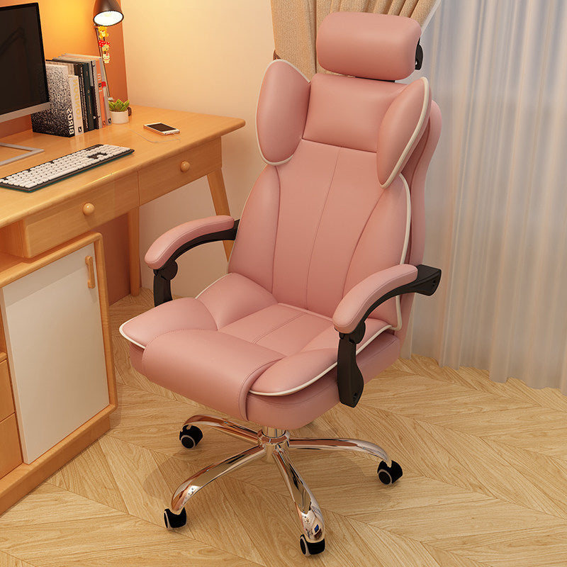 Silver Metal Modern Conference Chair High Back Leather Desk Chair Pink Without Footrest Clearhalo 'furn' 'furn_office_chair' 'Furniture' 'furniture_office_chair' 'Office Chairs' 'Office Furniture' 'office_chair' 5010265