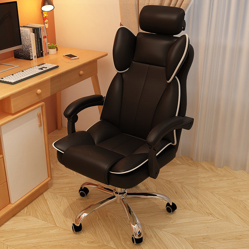 Silver Metal Modern Conference Chair High Back Leather Desk Chair Black Without Footrest Clearhalo 'furn' 'furn_office_chair' 'Furniture' 'furniture_office_chair' 'Office Chairs' 'Office Furniture' 'office_chair' 5010269