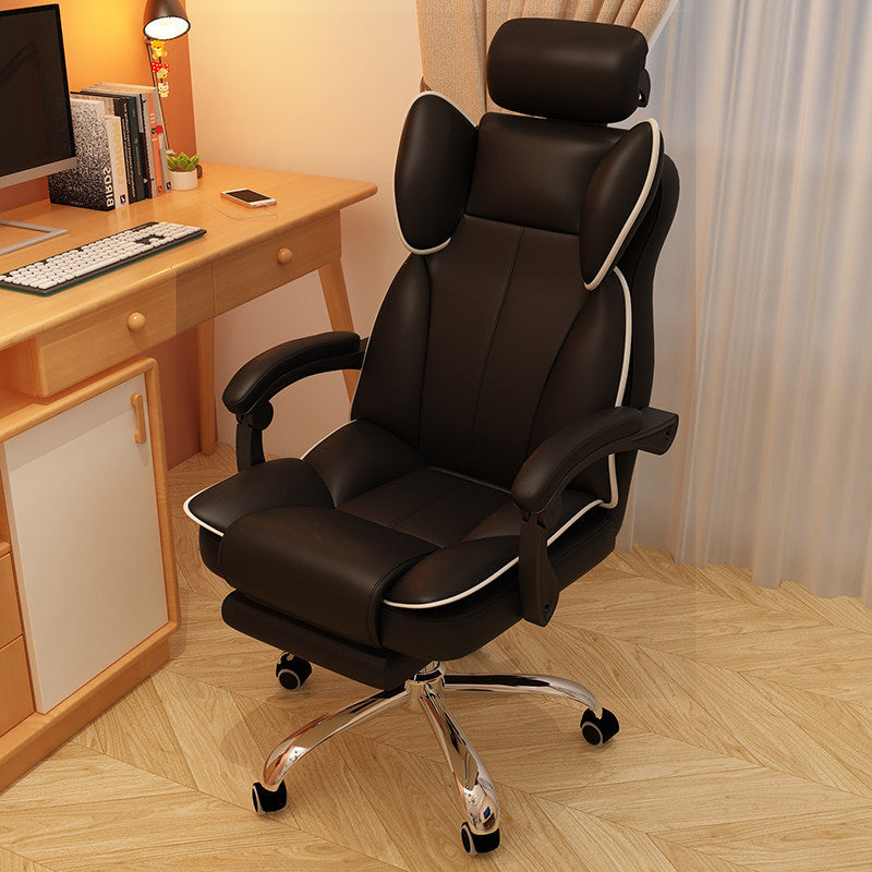 Silver Metal Modern Conference Chair High Back Leather Desk Chair Black With Footrest Clearhalo 'furn' 'furn_office_chair' 'Furniture' 'furniture_office_chair' 'Office Chairs' 'Office Furniture' 'office_chair' 5010270