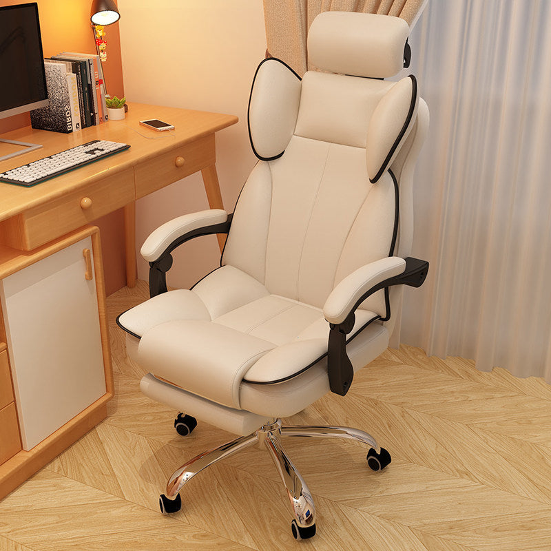 Silver Metal Modern Conference Chair High Back Leather Desk Chair White-Black With Footrest Clearhalo 'furn' 'furn_office_chair' 'Furniture' 'furniture_office_chair' 'Office Chairs' 'Office Furniture' 'office_chair' 5010275