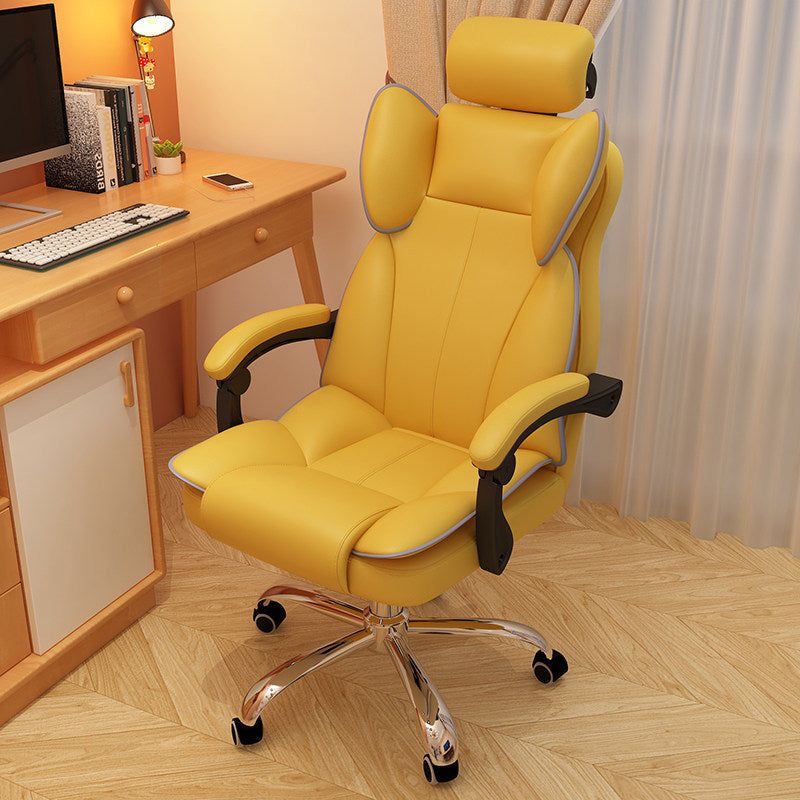 Silver Metal Modern Conference Chair High Back Leather Desk Chair Yellow Without Footrest Clearhalo 'furn' 'furn_office_chair' 'Furniture' 'furniture_office_chair' 'Office Chairs' 'Office Furniture' 'office_chair' 5010277