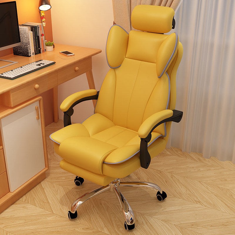 Silver Metal Modern Conference Chair High Back Leather Desk Chair Yellow With Footrest Clearhalo 'furn' 'furn_office_chair' 'Furniture' 'furniture_office_chair' 'Office Chairs' 'Office Furniture' 'office_chair' 5010278