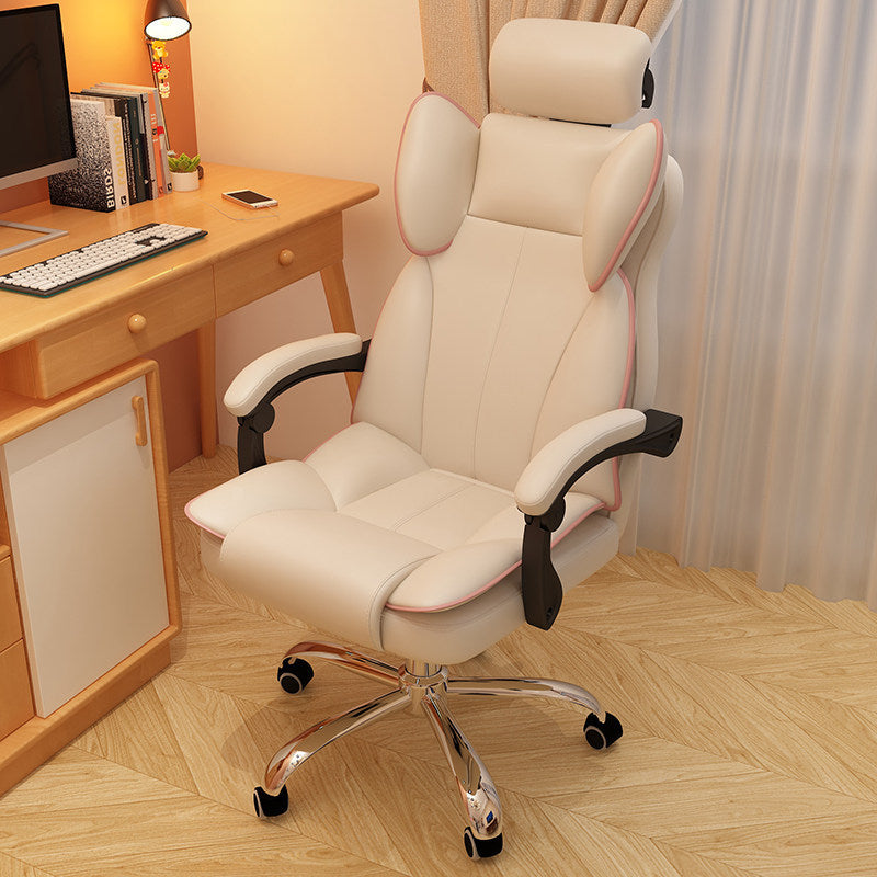 Silver Metal Modern Conference Chair High Back Leather Desk Chair White-Pink Without Footrest Clearhalo 'furn' 'furn_office_chair' 'Furniture' 'furniture_office_chair' 'Office Chairs' 'Office Furniture' 'office_chair' 5010279