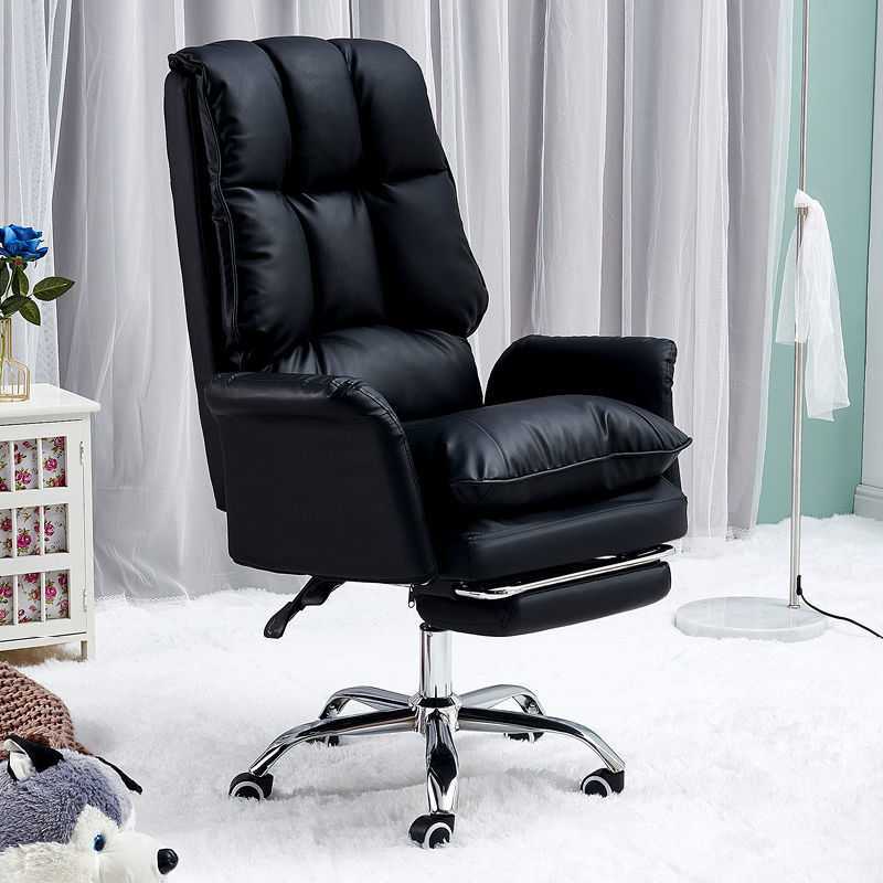 Silver Metal Modern Desk Chair with High Back Leather Desk Chair Black With Footrest Clearhalo 'furn' 'furn_office_chair' 'Furniture' 'furniture_office_chair' 'Office Chairs' 'Office Furniture' 'office_chair' 5010302