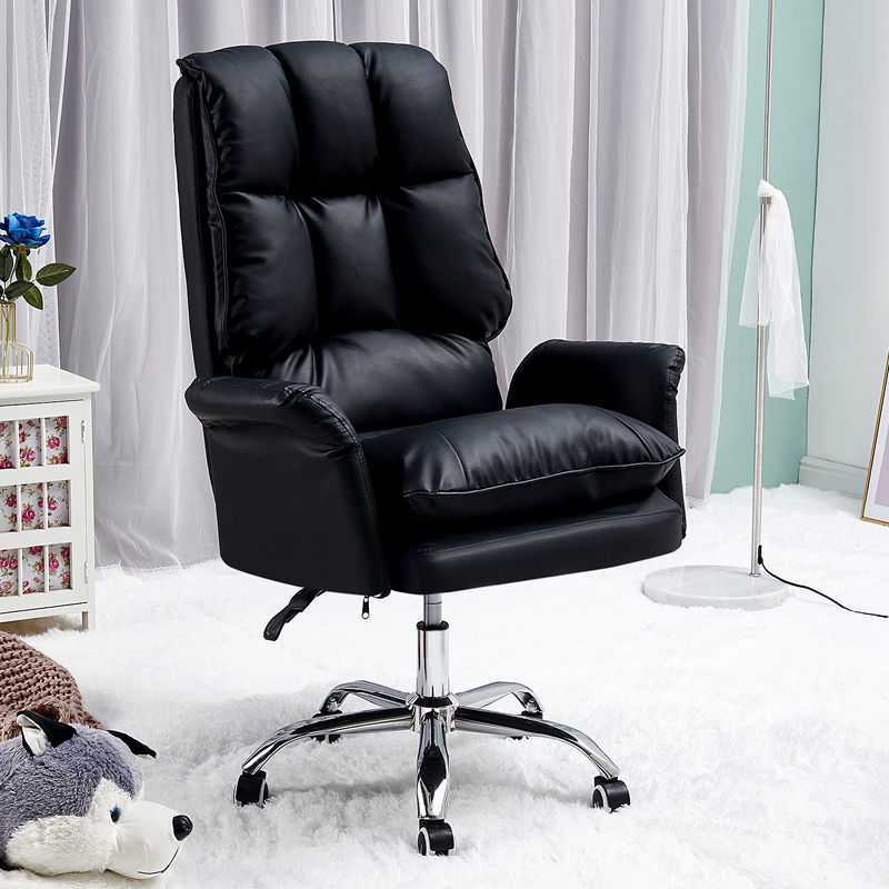 Silver Metal Modern Desk Chair with High Back Leather Desk Chair Black Without Footrest Clearhalo 'furn' 'furn_office_chair' 'Furniture' 'furniture_office_chair' 'Office Chairs' 'Office Furniture' 'office_chair' 5010304