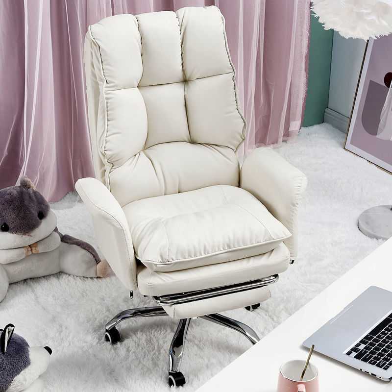 Silver Metal Modern Desk Chair with High Back Leather Desk Chair White With Footrest Clearhalo 'furn' 'furn_office_chair' 'Furniture' 'furniture_office_chair' 'Office Chairs' 'Office Furniture' 'office_chair' 5010307