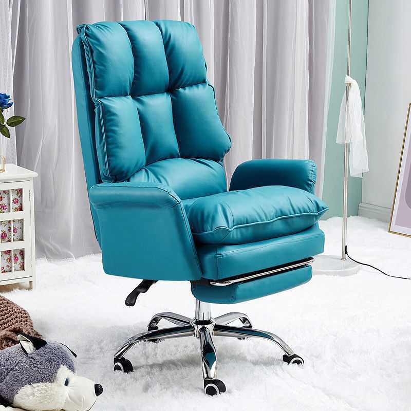 Silver Metal Modern Desk Chair with High Back Leather Desk Chair Blue With Footrest Clearhalo 'furn' 'furn_office_chair' 'Furniture' 'furniture_office_chair' 'Office Chairs' 'Office Furniture' 'office_chair' 5010316