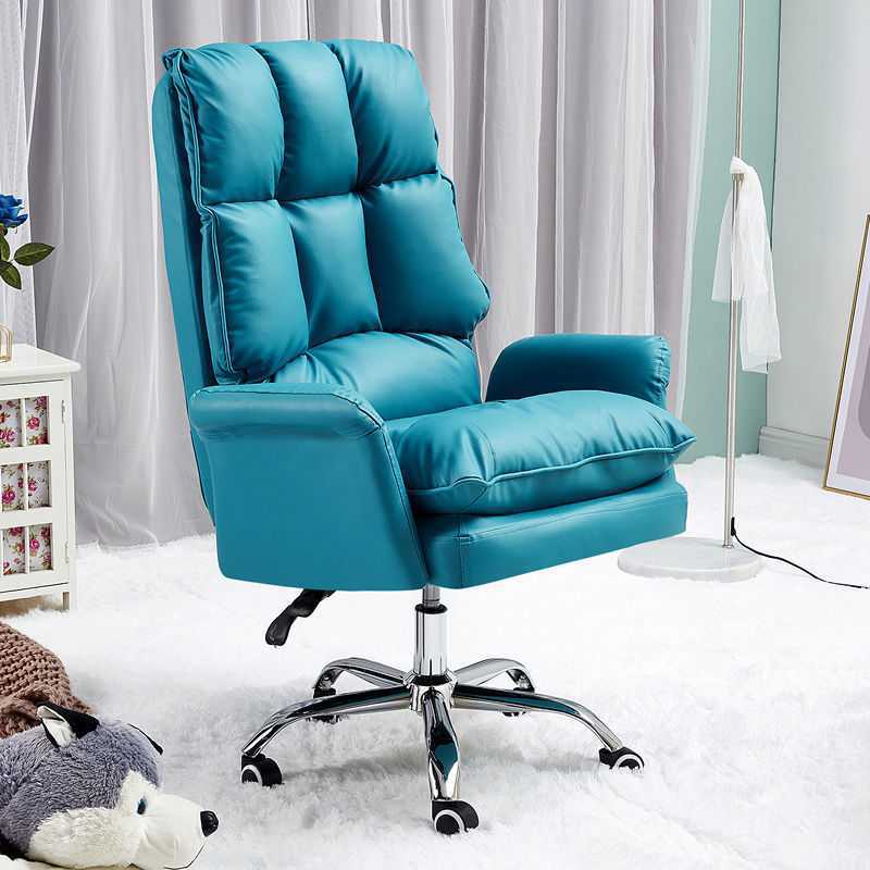 Silver Metal Modern Desk Chair with High Back Leather Desk Chair Blue Without Footrest Clearhalo 'furn' 'furn_office_chair' 'Furniture' 'furniture_office_chair' 'Office Chairs' 'Office Furniture' 'office_chair' 5010317