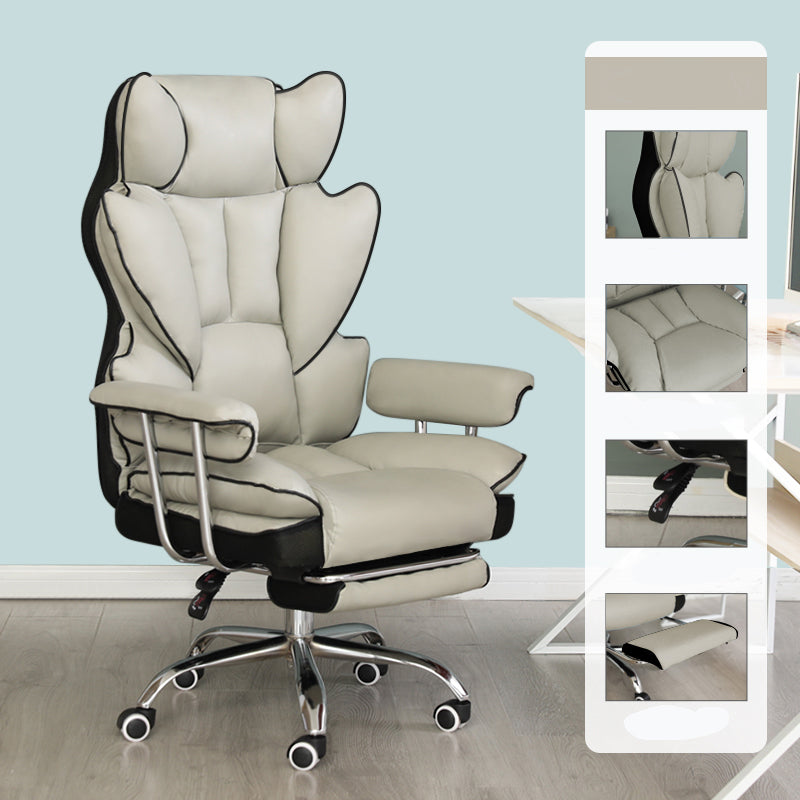 Silver Metal Modern Desk Chair with High Back and Leather Conference Chair Light Gray With Footrest Clearhalo 'furn' 'furn_office_chair' 'Furniture' 'furniture_office_chair' 'Office Chairs' 'Office Furniture' 'office_chair' 5010326
