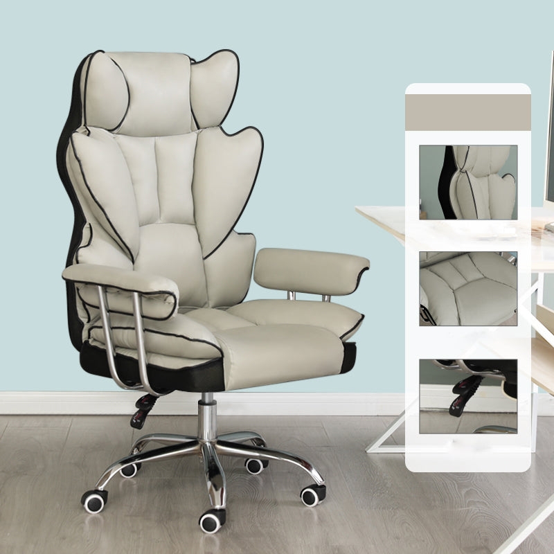 Silver Metal Modern Desk Chair with High Back and Leather Conference Chair Light Gray Without Footrest Clearhalo 'furn' 'furn_office_chair' 'Furniture' 'furniture_office_chair' 'Office Chairs' 'Office Furniture' 'office_chair' 5010327