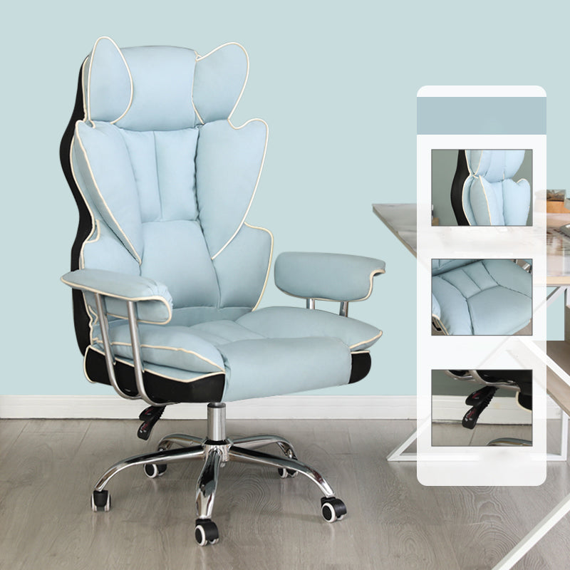 Silver Metal Modern Desk Chair with High Back and Leather Conference Chair Blue Without Footrest Clearhalo 'furn' 'furn_office_chair' 'Furniture' 'furniture_office_chair' 'Office Chairs' 'Office Furniture' 'office_chair' 5010333