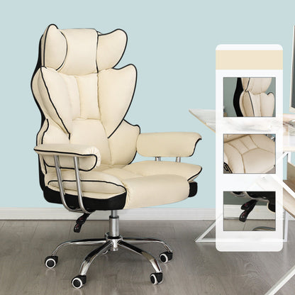 Silver Metal Modern Desk Chair with High Back and Leather Conference Chair Off-White Without Footrest Clearhalo 'furn' 'furn_office_chair' 'Furniture' 'furniture_office_chair' 'Office Chairs' 'Office Furniture' 'office_chair' 5010336