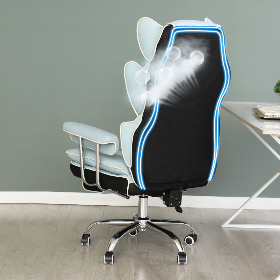 Silver Metal Modern Desk Chair with High Back Leather Conference Chair Clearhalo 'furn' 'furn_office_chair' 'Furniture' 'furniture_office_chair' 'Office Chairs' 'Office Furniture' 'office_chair' 5010343