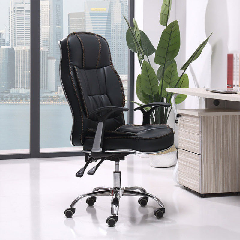 Contemporary Ergonomic Office Chair with Padded Arms Metal Frame Executive Task Chair Black Without Footrest Clearhalo 'furn' 'furn_office_chair' 'Furniture' 'furniture_office_chair' 'Office Chairs' 'Office Furniture' 'office_chair' 5010367