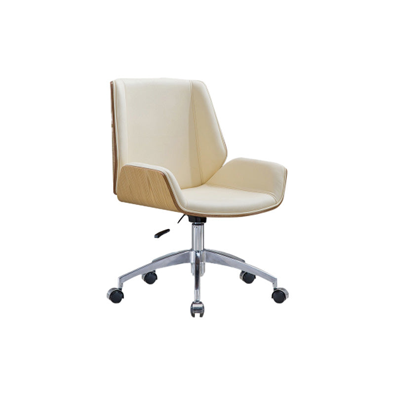 Executive Swivel Office Chair with High Back Chrome Metal Frame Modern Task Chair Off-White Mid-Back (14-22 in.) Clearhalo 'Furniture' 'furniture_office_chair' 'Office Chairs' 'Office Furniture' 'office_chair' 5010423