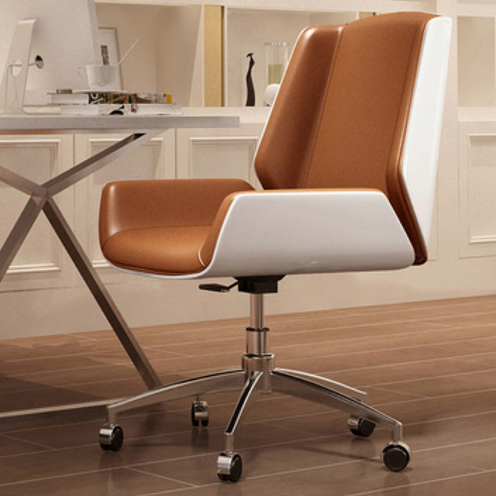 Contemporary Mid Back Task Chair with Padded Arms Upholstered Desk Chair with Metal Frame Brown 1 Piece Casters Included Clearhalo 'furn' 'furn_office_chair' 'Furniture' 'furniture_office_chair' 'Office Chairs' 'Office Furniture' 'office_chair' 5010460