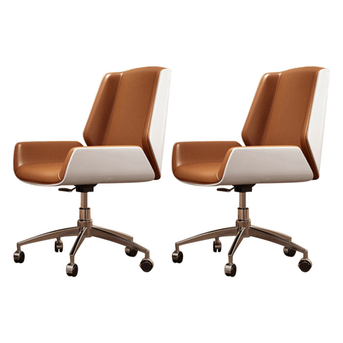 Contemporary Mid Back Task Chair with Padded Arms Upholstered Desk Chair with Metal Frame Brown 2 Piece Set Casters Included Clearhalo 'furn' 'furn_office_chair' 'Furniture' 'furniture_office_chair' 'Office Chairs' 'Office Furniture' 'office_chair' 5010461