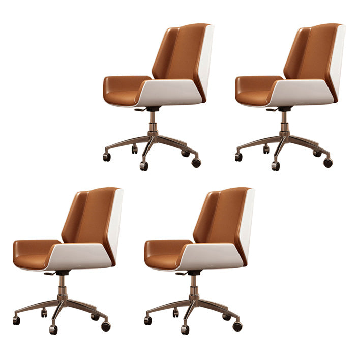 Contemporary Mid Back Task Chair with Padded Arms Upholstered Desk Chair with Metal Frame Brown 4 Piece Set Casters Included Clearhalo 'furn' 'furn_office_chair' 'Furniture' 'furniture_office_chair' 'Office Chairs' 'Office Furniture' 'office_chair' 5010464